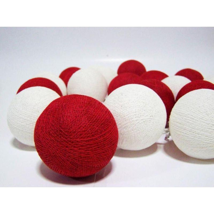 1 Set of 20 LED Red White 5cm Cotton Ball Battery String Lights Christmas Gift Home Wedding Party Bedroom Decoration Outdoor Indoor Table Centrepiece - Magdasmall