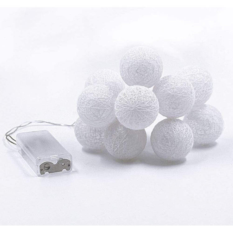 1 Set of 20 LED White 5cm Cotton Ball Battery Powered String Lights Christmas Gift Home Wedding Party Bedroom Decoration Outdoor Indoor Table Centrepiece - Magdasmall