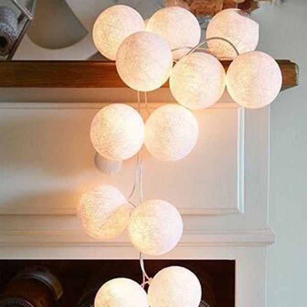 1 Set of 20 LED White 5cm Cotton Ball Battery Powered String Lights Christmas Gift Home Wedding Party Bedroom Decoration Outdoor Indoor Table Centrepiece - Magdasmall