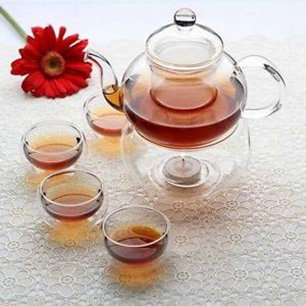 1 Set of Gongfu Chinese Ceremony Tea Set - 6 Glass cups with Infuser and Tealight Candle Pot Warmer - Magdasmall