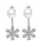 Pearl and CZ Flower Drop Earrings