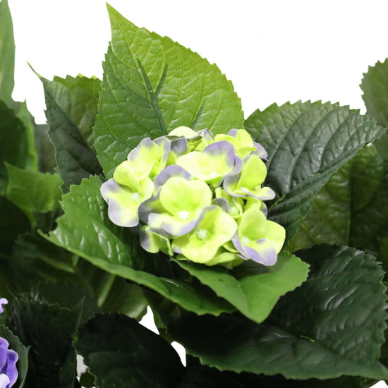 Artificial Hydrangea 74cm Potted (Mixed Purples and Yellows)