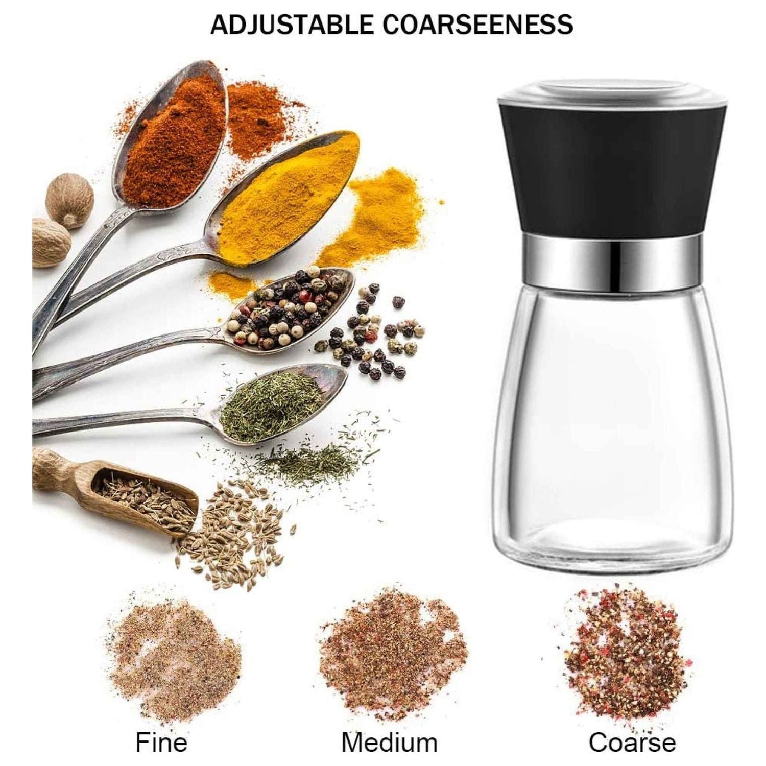 1x 150ml Glass Salt or Pepper Grinder 12cm - Adjustable Ceramic Core Short Mill - Magdasmall