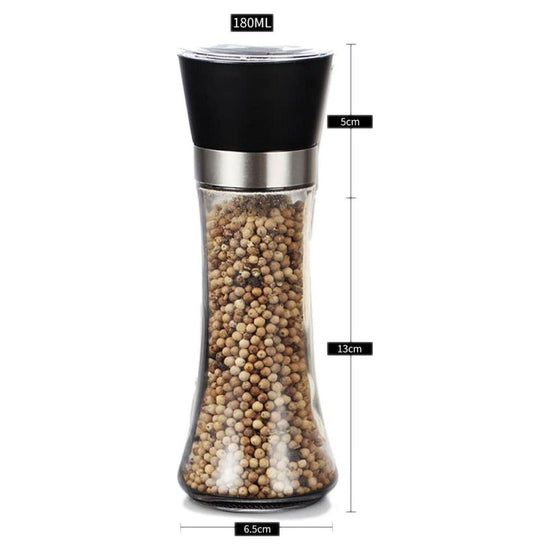 1x 180ml Glass Salt or Pepper Grinder 18cm - Adjustable Ceramic Core Tall Mill - Magdasmall