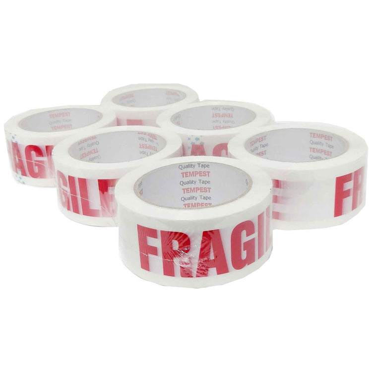 1x Fragile Packing Tape 48mmx75m - Long Rolls Red White Packaging Adhesive Label - Magdasmall