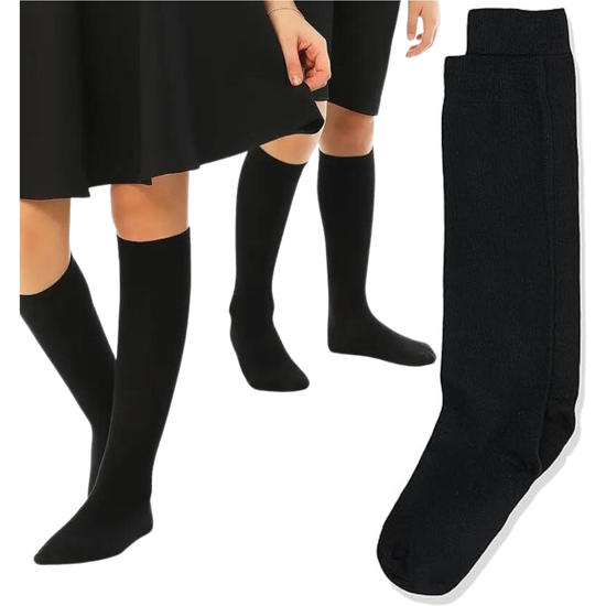 1x Pair School Uniform Knee High Socks Cotton Rich Girls Boys Kids - Black - 6-11 (12+ Years Old) - Magdasmall