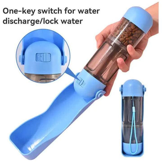 2-in-1 Portable Pet Water and Food Bottle - Leak-Proof Design with Water Lock and Easy Dispenser,300ml Water+200ml food feeder  Blue Colour - Magdasmall