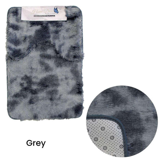 2 Pce 2-Toned Extra Light Weighted Shaggy Fluffy Bath Mat Set Grey - Magdasmall