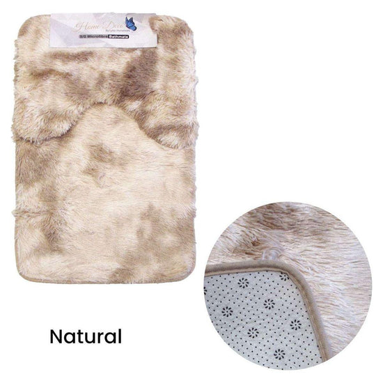 2 Pce 2-Toned Extra Light Weighted Shaggy Fluffy Bath Mat Set Natural - Magdasmall