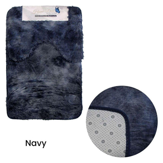 2 Pce 2-Toned Extra Light Weighted Shaggy Fluffy Bath Mat Set Navy - Magdasmall