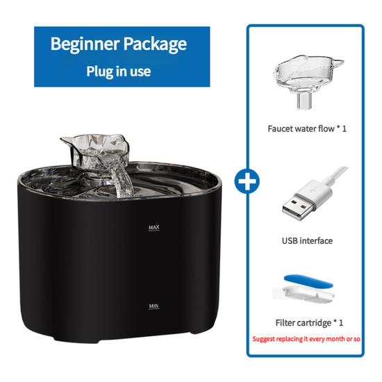 2.2L Beginner Package Pet Water Fountain with Faucet Flow and USB Interface – Black Design - Magdasmall