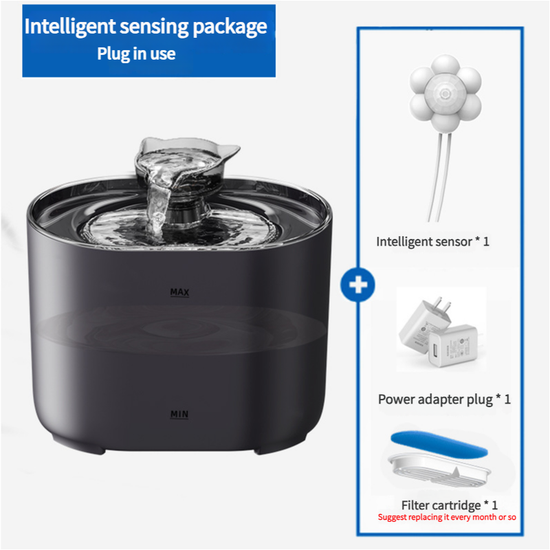 2.2L Intelligent Sensing Pet Water Fountain with Smart Sensor and Filter – Black Design - Magdasmall