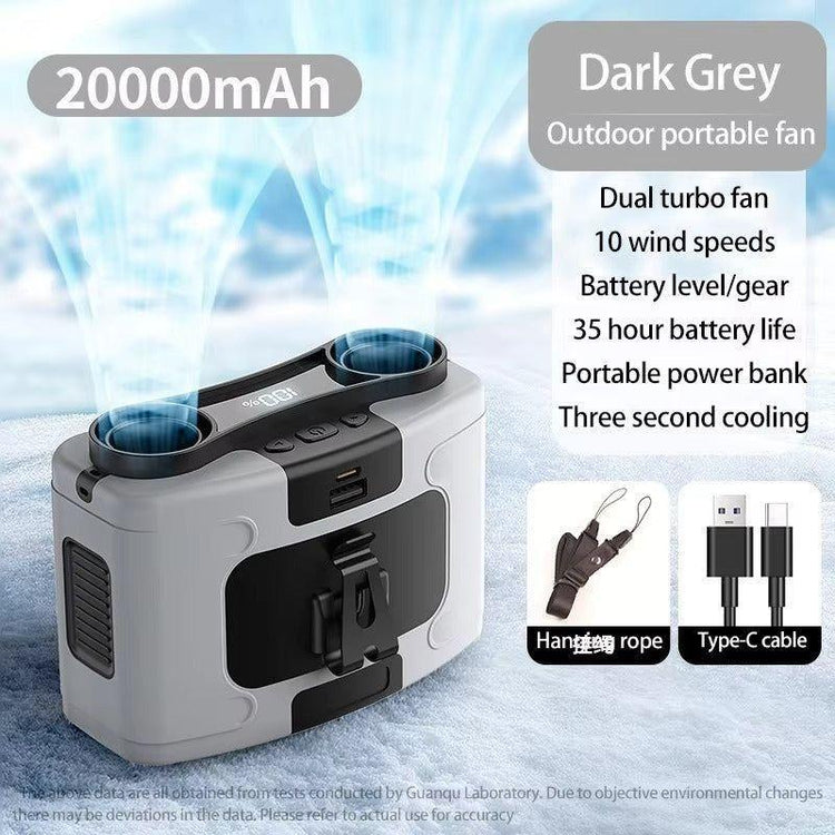 20000mAh Outdoor Portable Waist Fan Hanging Neck Fan Strong Wind with Power Bank LED Lighting for Sports Courier Outdoor Working - Magdasmall