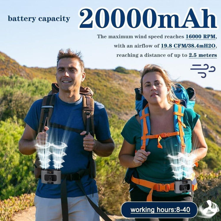 20000mAh Outdoor Portable Waist Fan Hanging Neck Fan Strong Wind with Power Bank LED Lighting for Sports Courier Outdoor Working - Magdasmall