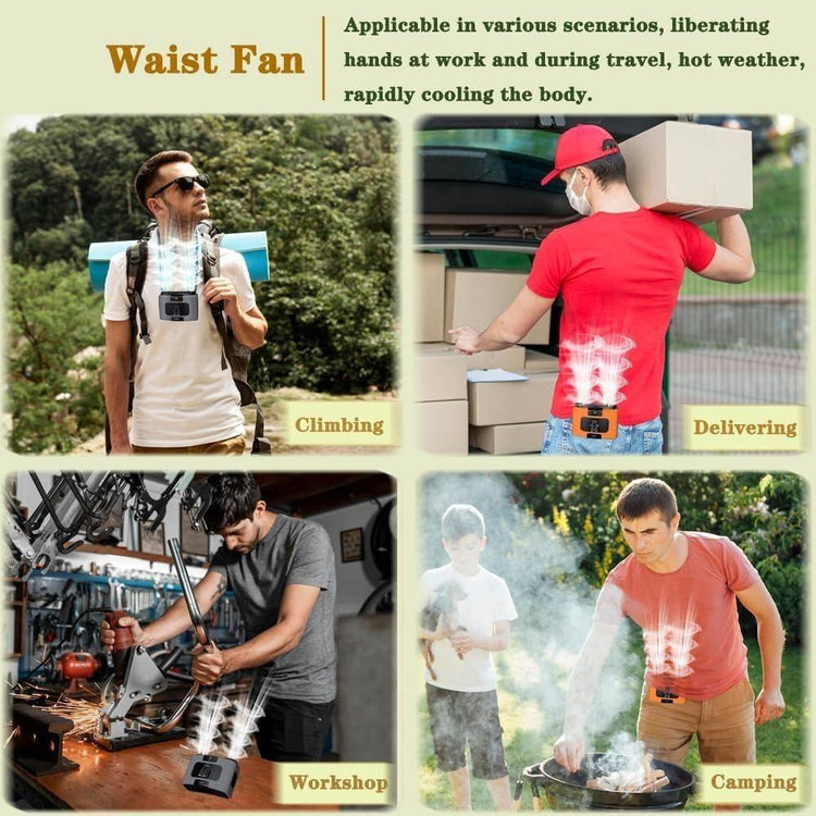 20000mAh Outdoor Portable Waist Fan Hanging Neck Fan Strong Wind with Power Bank LED Lighting for Sports Courier Outdoor Working - Magdasmall