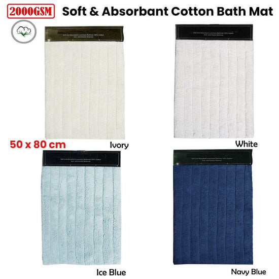 2000GSM Soft & Absorbant 100% Cotton Bath Mat 50 x 80cm White - Magdasmall