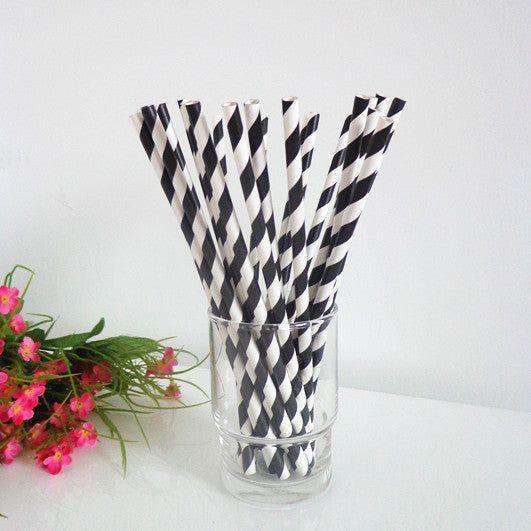 200 Pack Black White Drinking Straws Biodegradable Eco Paper Birthday Party Event Bistro Bar Cafe Take Away - Magdasmall