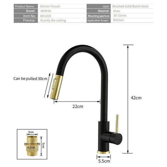 2023 Brushed Gold Spout Matte Black pull out with spray function kitchen mixer tap faucet - Magdasmall