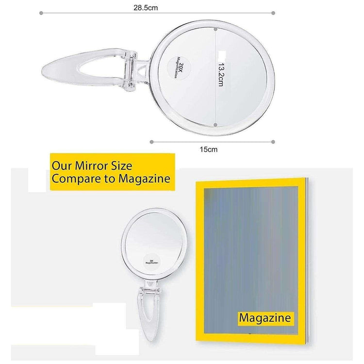 20X Magnifying Hand Mirror Two Sided Use for Makeup Application, Tweezing, and Blackhead/Blemish Removal (15 cm) - Magdasmall