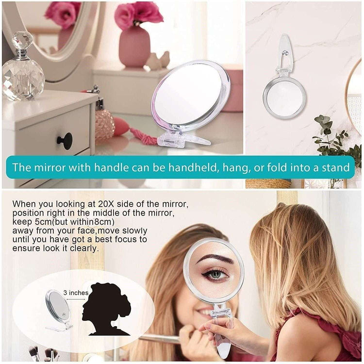 20X Magnifying Hand Mirror Two Sided Use for Makeup Application, Tweezing, and Blackhead/Blemish Removal (15 cm) - Magdasmall