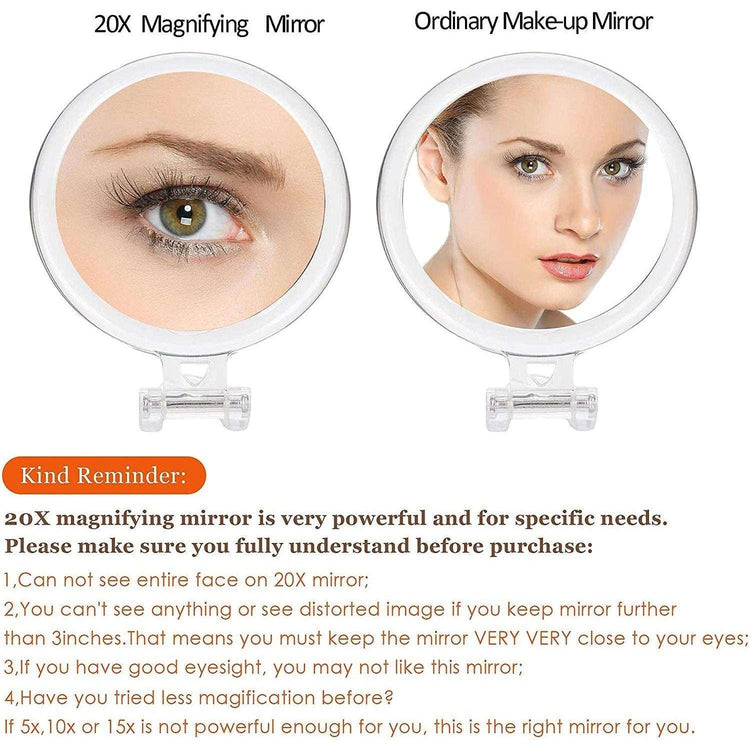 20X Magnifying Hand Mirror Two Sided Use for Makeup Application, Tweezing, and Blackhead/Blemish Removal (15 cm) - Magdasmall