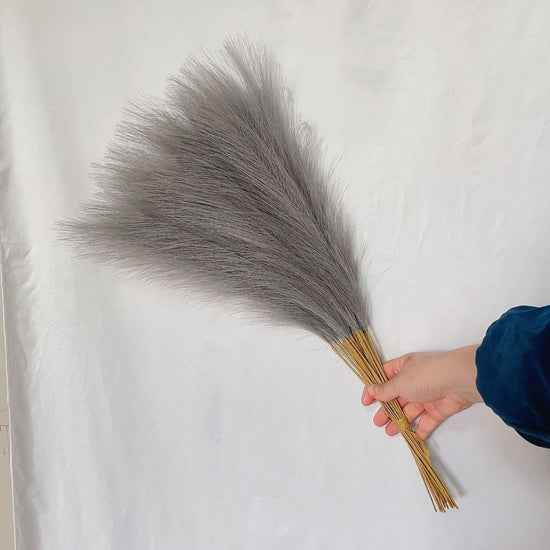 20 sticks Natural Dark Gray Pampas Grass Bouquet-21.65" Fluffy Dried Pampas for Home Decor and Events - Magdasmall