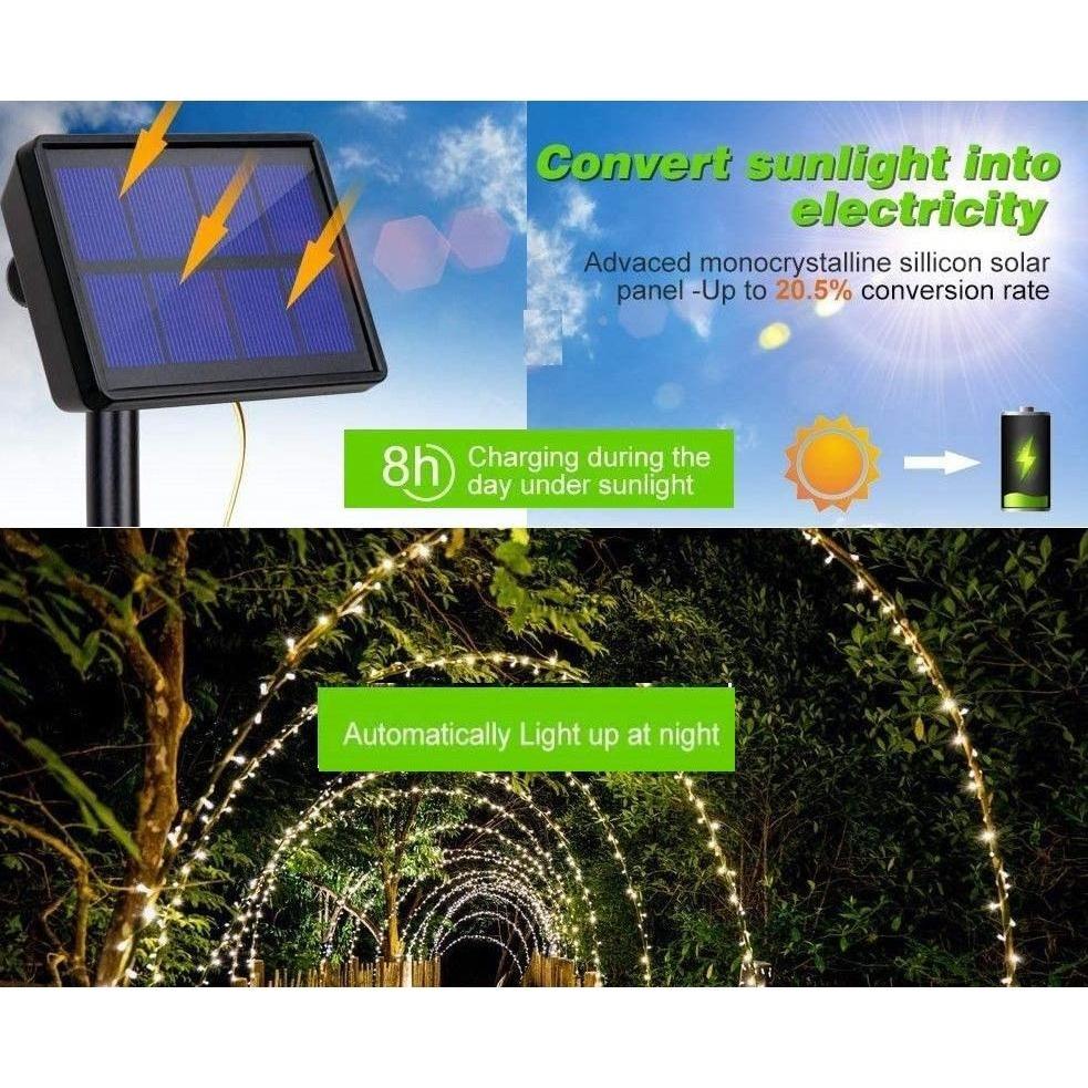 20m 200 LED Solar Powered Outdoor Lights with 8 Lighting Modes and Waterproof for Home,Garden and Decoration - Magdasmall