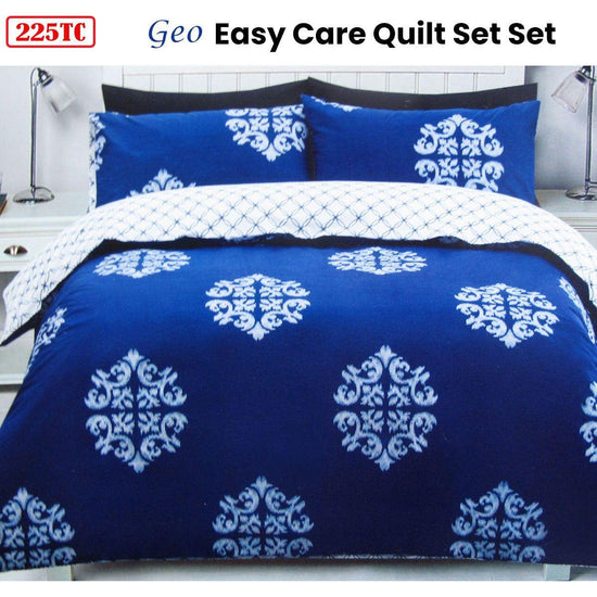 225TC Geo Damask Cotton Rich Easy Care Quilt Cover Set Queen - Magdasmall