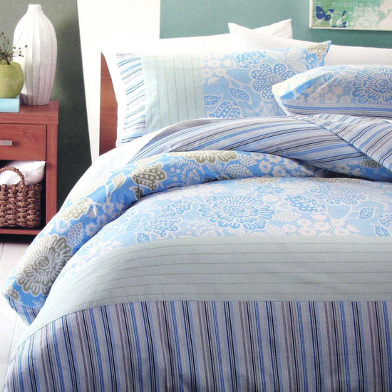 225TC Java Floral Blue Polyester Cotton Quilt Cover Set Single - Magdasmall