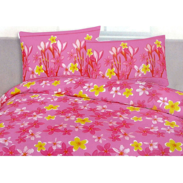 225TC Polyester Cotton Frangipani Jungle Pink Quilt Cover Set King - Magdasmall