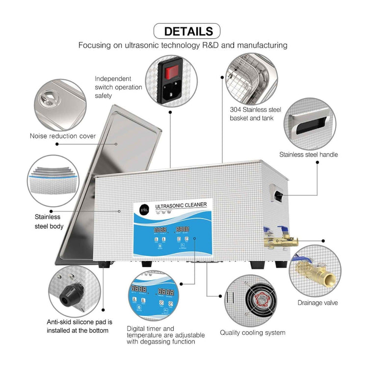 22L Digital Ultrasonic Cleaner Jewelry Ultra Sonic Bath Degas Parts Cleaning - Magdasmall