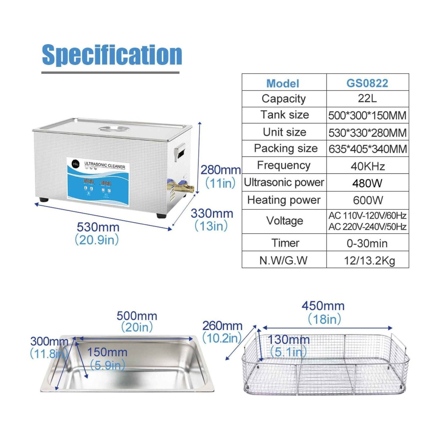 22L Digital Ultrasonic Cleaner Jewelry Ultra Sonic Bath Degas Parts Cleaning - Magdasmall