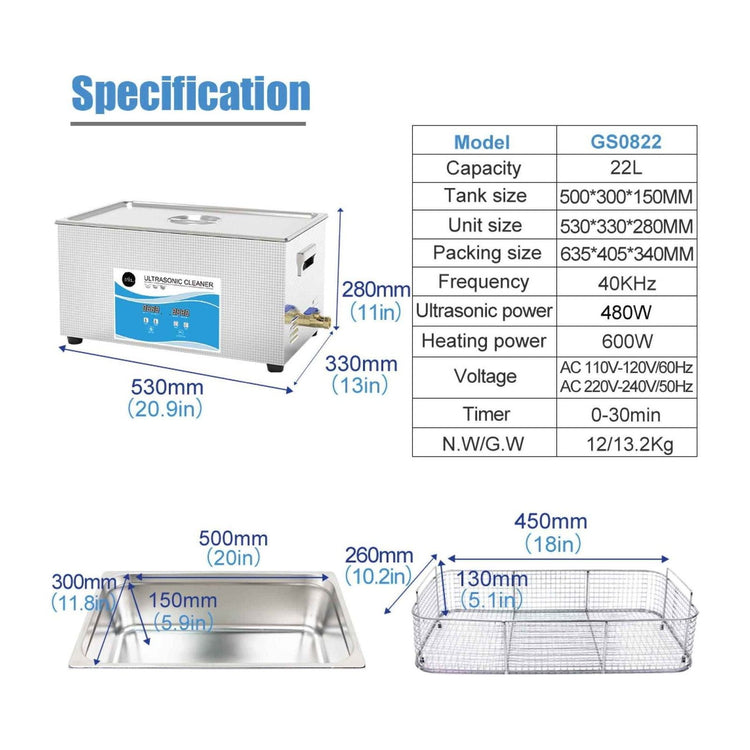 22L Digital Ultrasonic Cleaner Jewelry Ultra Sonic Bath Degas Parts Cleaning - Magdasmall