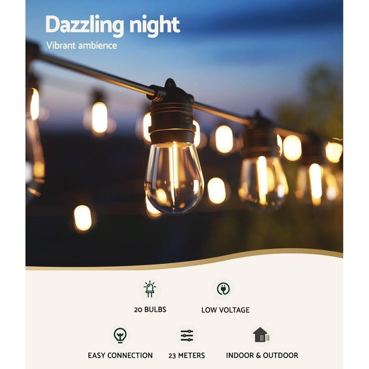 23m Festoon Lights Christmas Fairy String Lights Outdoor Party Garden Decor - Magdasmall