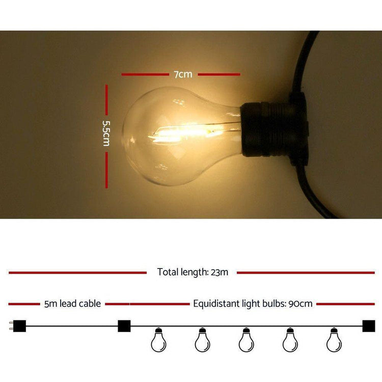 23m LED Festoon String Lights Outdoor Christmas Decorations Wedding Garden Party - Magdasmall