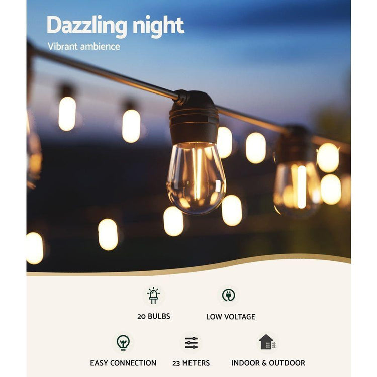 23m Solar Festoon Lights Outdoor LED String Light Christmas Party Decorations - Magdasmall