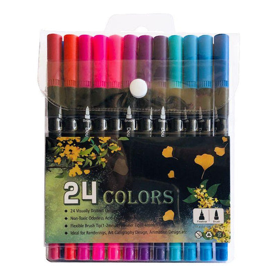 24-Color Dual-Head Brush and Fine Tip Marker Set - Vibrant Colors for Art and Craft Projects - Magdasmall