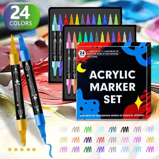 24-Color Dual-Tip Acrylic Marker Set - Fine and Brush Tip for Art Projects and DIY Crafts - Magdasmall