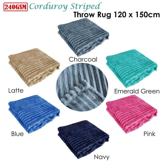 240GSM Corduroy Striped Throw Rug Charcoal - Magdasmall