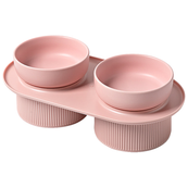 24x Ribbed Ceramic Double Pet Bowl 3pc Set - Emerald - Magdasmall