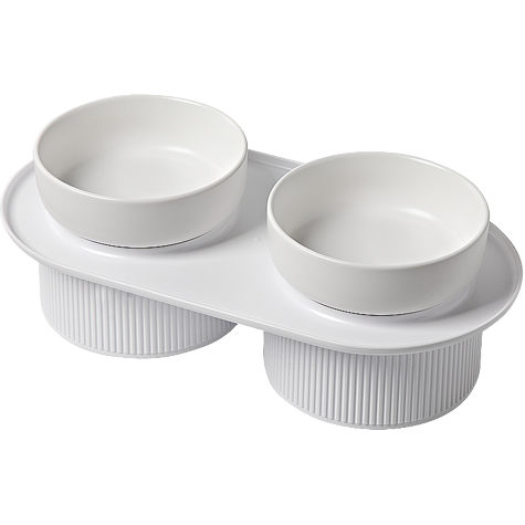 24x Ribbed Ceramic Double Pet Bowl 3pc Set - Emerald - Magdasmall