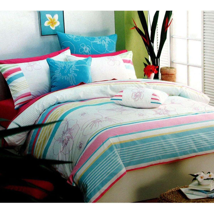 250TC Cotton Palila Yarn Dyed Aqua Quilt Cover Set Queen - Magdasmall