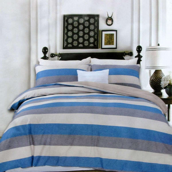 250TC Cotton Reversible Quilt Cover Set Beachy Stripes Queen - Magdasmall