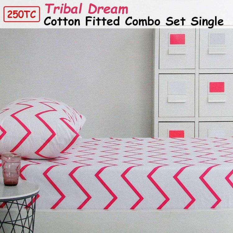 250TC Tribal Dream 100% Cotton Fitted Combo Set Single - Magdasmall