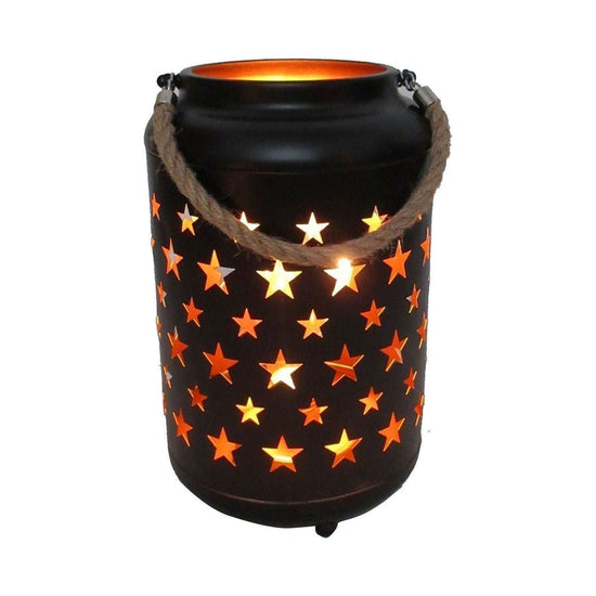 25cm Metal LED Lantern Light w Rope Hanger Star Design Lamp - Large - Magdasmall