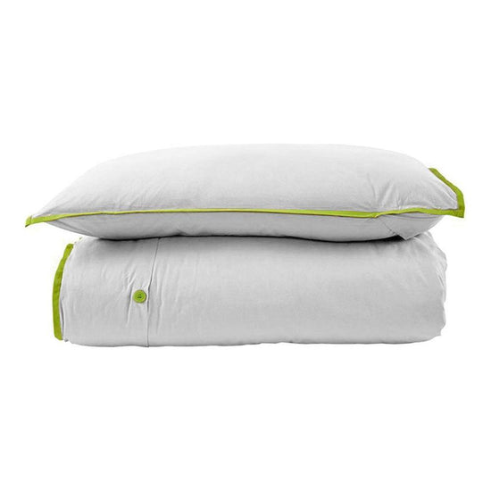 260TC 100% Cotton Quilt Cover Set Single White Green - Magdasmall
