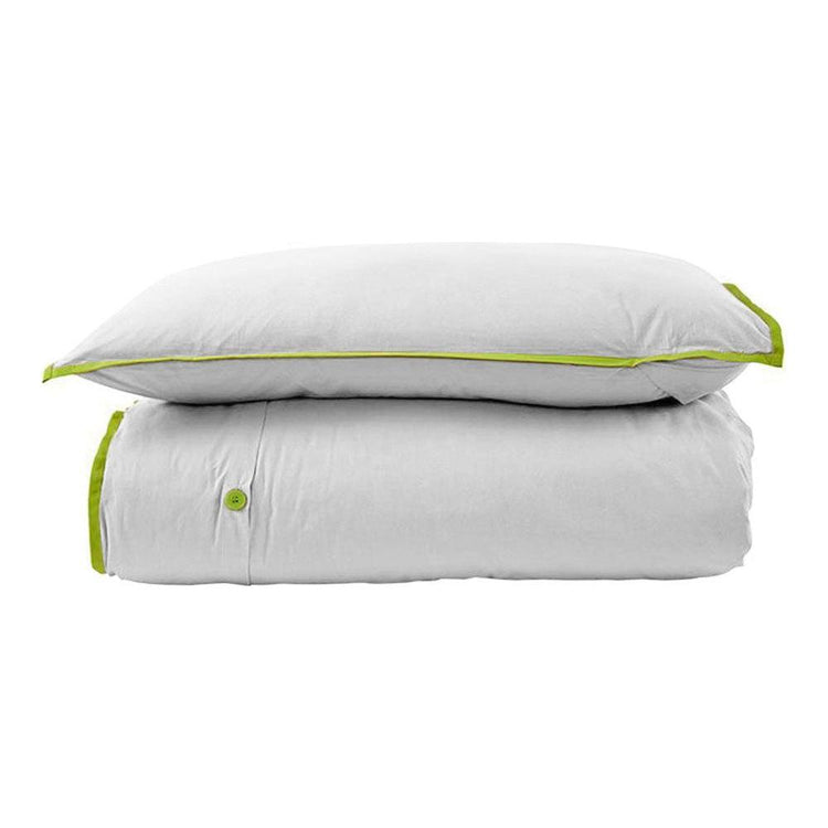 260TC 100% Cotton Quilt Cover Set Single White Green - Magdasmall