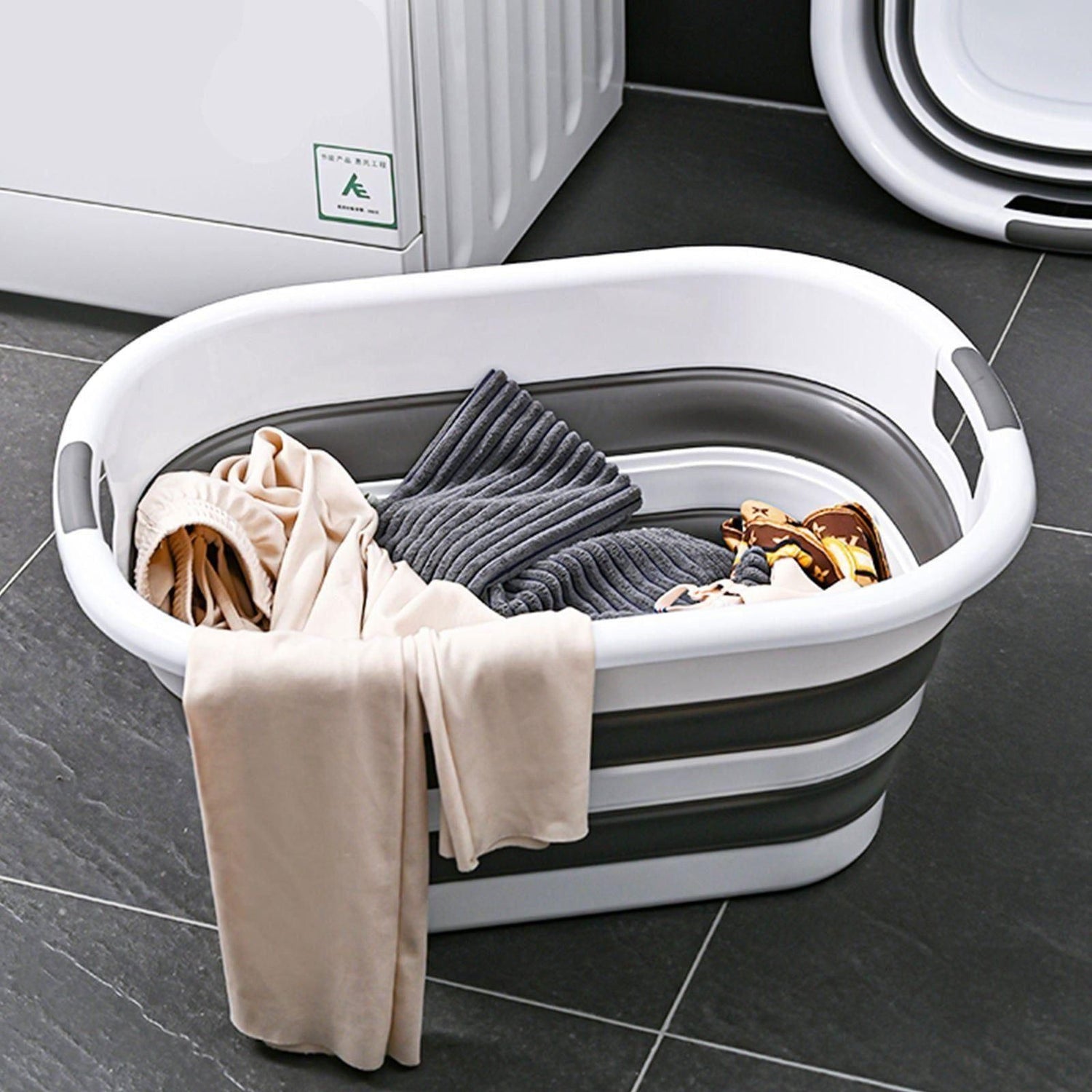 26L Collapsible Laundry Basket Washing Clothes w/Handles Bin Foldable - Grey/White - Magdasmall