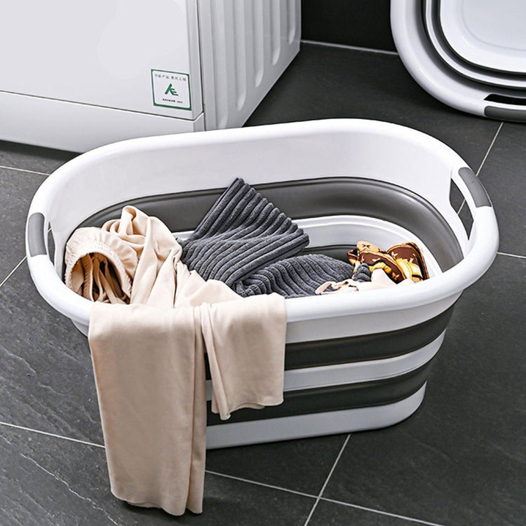 26L Collapsible Laundry Basket Washing Clothes w/Handles Bin Foldable - Grey/White - Magdasmall