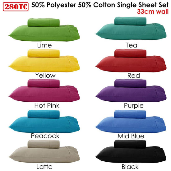 280TC 50% Polyester 50% Cotton Sheet Set Single Mid Blue - Magdasmall